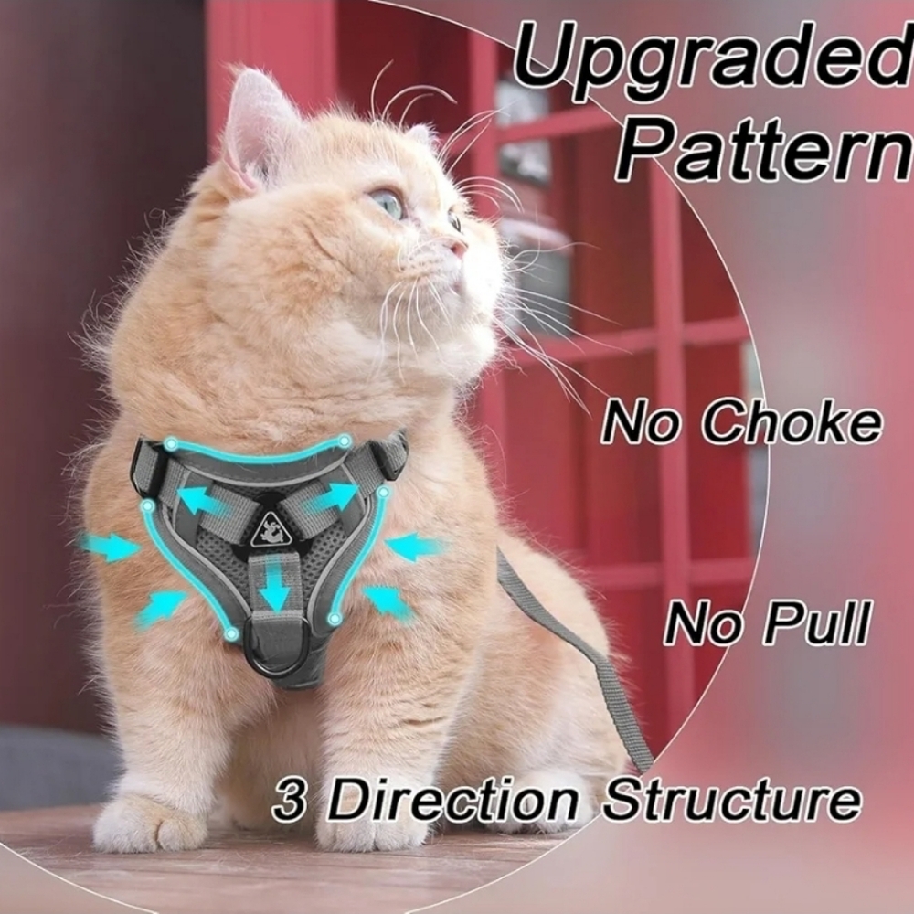 Gray Cat or Small Puppy Harness and Leash Set Upgraded Escape Proof Adjustable - Picture 3 of 6